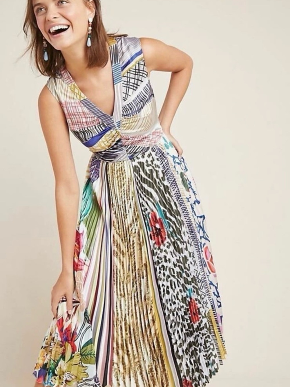Anthropologie x Geisha Designs Jacinta Midi Dress Pleated Fit & Flare Size 8